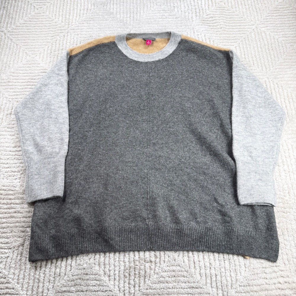 Vince Camuto Sweater Womens 1X Grey Camel Colorblock Minimalist Cozy Modern Chic